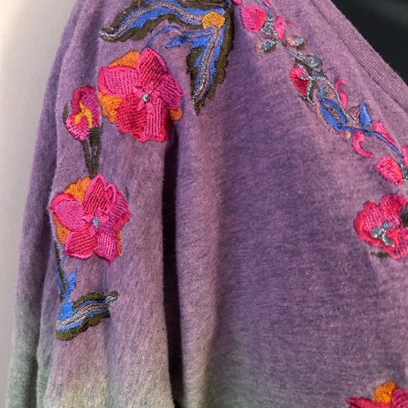 SALE NWOT Sundance embroidery flower long sleeve ombré T shirt🌸❤️ - Picture 4 of 7